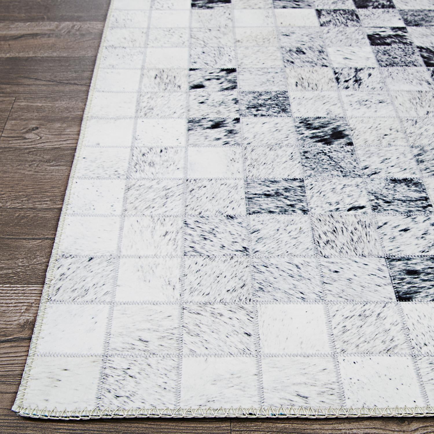 Couristan Prairie Hygee Blocks Coal-Ice Caps Printed Faux Cowhide Area Rug&nbsp;
