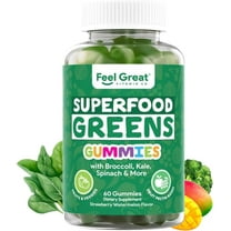 Feel Great Super Greens Gummies - Green Superfoods Supplement with Spinach, Broccoli, Kale, Beet Root, Elderberry for Immunity Support - Fruit and Vegetable Supplement - Watermelon Flavor, 60 Gummies