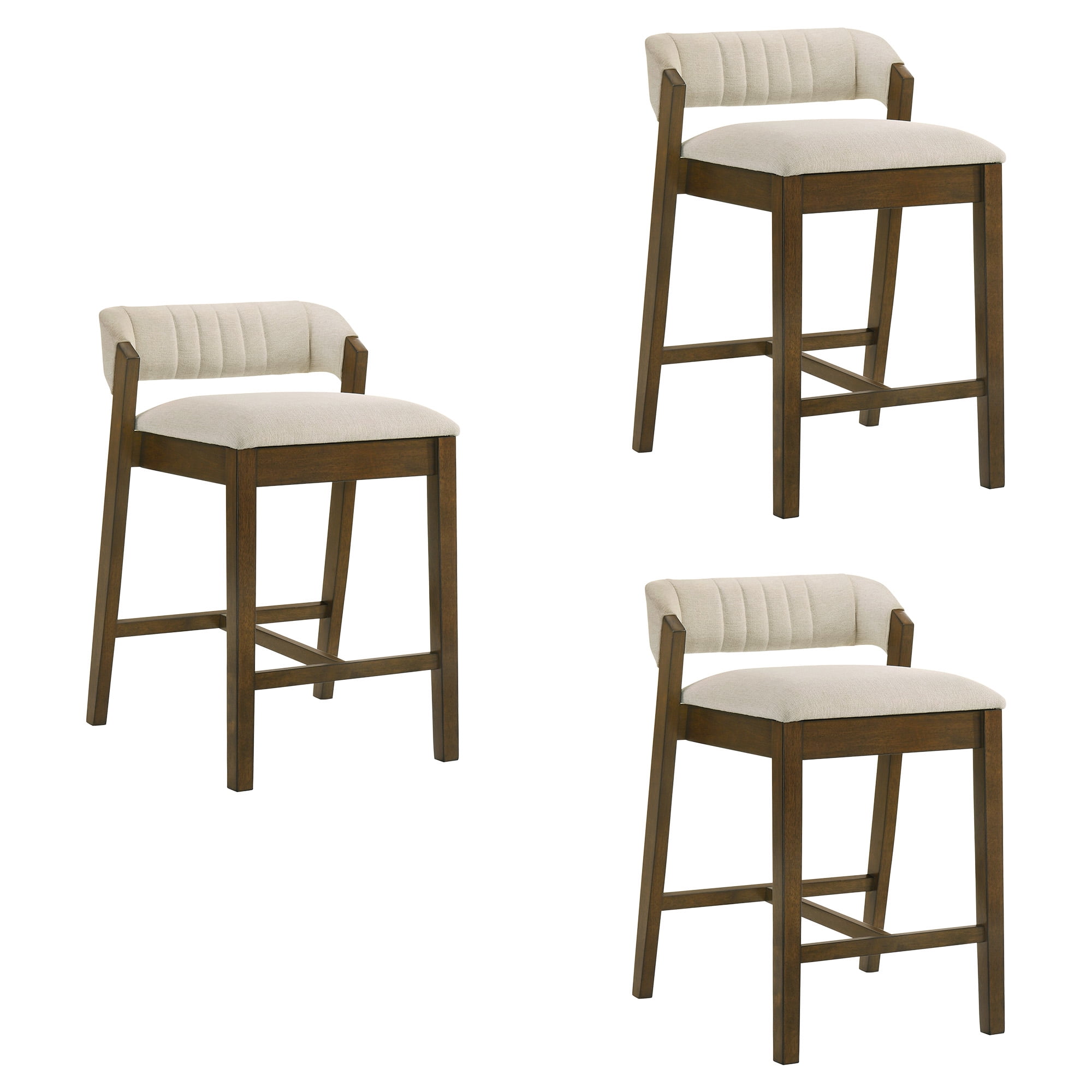 Landyn 26 in. Sepia Brown Counter Height Rubberwood Barstool with Ecru Fabric Seat - Set of 3