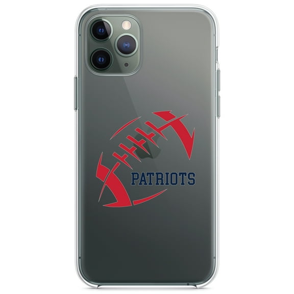 DistinctInk Clear Shockproof Hybrid Case for iPhone 13 Pro MAX (6.7" Screen) - TPU Bumper Acrylic Back Tempered Glass Screen Protector - Red Blue Football - Patriots