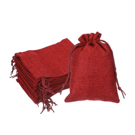 4x5.5 Inch Burlap Bags with Drawstring, 50 Pcs Linen Favor Gift Bags Reusable Jewelry Pouch Sacks for Party Christmas Festival, Wine Red
