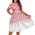 thumbnail image 3 of SCRAWLGOD Cherry Blossom Dress Plus Size L Women Casual Midi Dresses with Short Sleeves for Women Comfortable Knee-Length Pleated Dress Wide Neck Swing Dress Midi for Shopping, 3 of 7