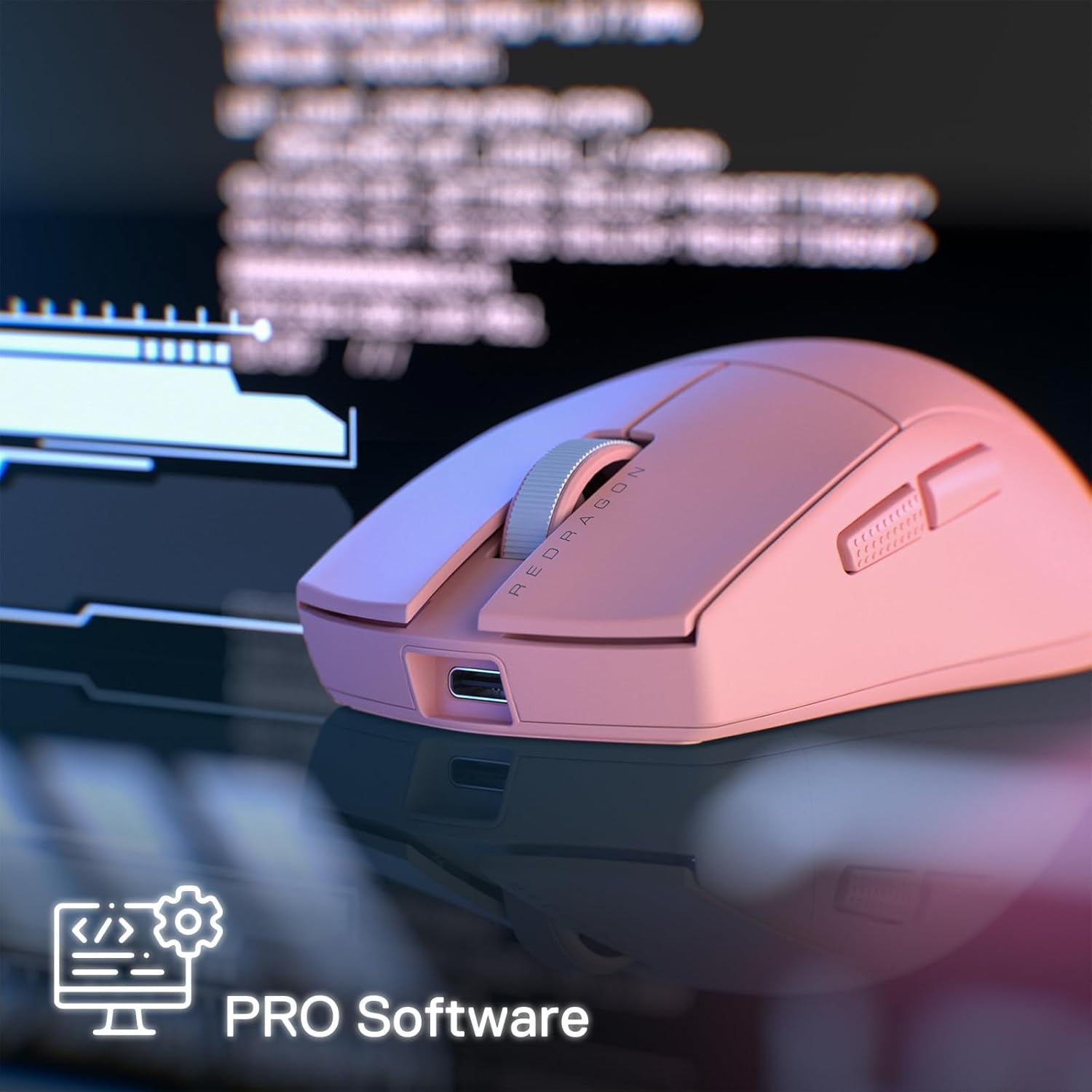 Redragon M916 PRO 3-Mode Wireless Gaming Mouse, 49G Ultra-Light 26K DPI Gamer Mouse w/Ergonomic Natural Grip Build, Full Programmable Buttons, Software Supports DIY Keybinds & DPI (1K Hz, Pink)