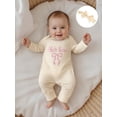 thumbnail image 6 of BemeyourBBs She‘s Here Baby Girls Spring Fall Winter Clothes Newborn Baby Girl Hospital Going Home Outfit Waffled Romper Bow Letter Print Long Sleeve One Piece Jumpsuit with Headband, 6 of 9