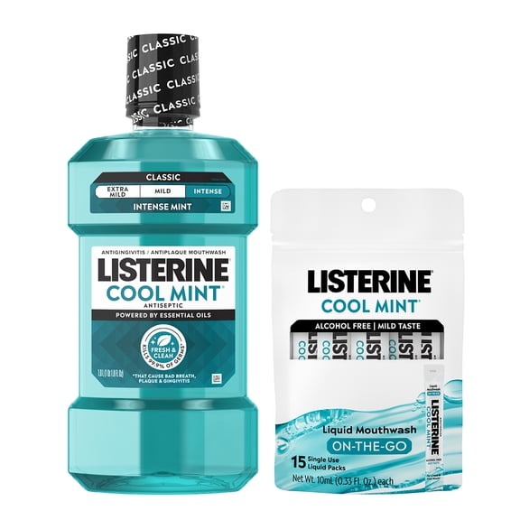 Listerine Cool Mint 1L Mouthwash & Cool Mint 15ct On-The-Go Packets