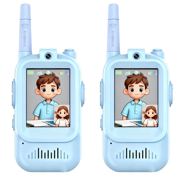 Walkie-talkies para niños, 2 unidades con pantalla, recargables, para edades de 3 a 12 años, con cambiador de voz y videochat real, de largo alcance, para niños