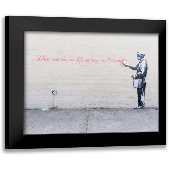 Anonymous 14x12 Black Modern Framed Museum Art Print Titled - 68th Str-38th Avenue Queens NYC-graffiti attributed to Banksy