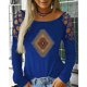thumbnail image 2 of Tops con hombros descubiertos para mujer, blusa estampada retro con cuello redondo, camisa tipo túnica de manga larga, camisetas informales sueltas Fridja  hkj1782, 2 of 7