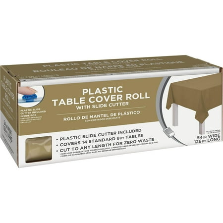 Amscan Boxed Plastic Table Roll, Gold, 54" x 126’