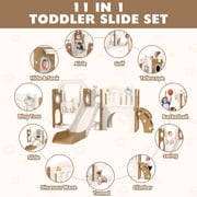 XJD 11 in 1 Toddler Slide and Swing Set - Baby Slide for Toddlers 1-3, Indoor Outdoor Toddler Playset Playground, Coffee