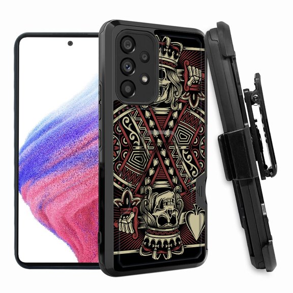 ANJ  Rugged Shockproof Hoster Case w/Card Slot, Kickstand   Tempered Glass Cover for Samsung Galaxy A33 5G - King of Skull
