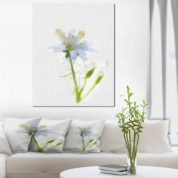 Croquis de Fleur Aquarelle Vert Blanc - Toile Florale Art Imprimer