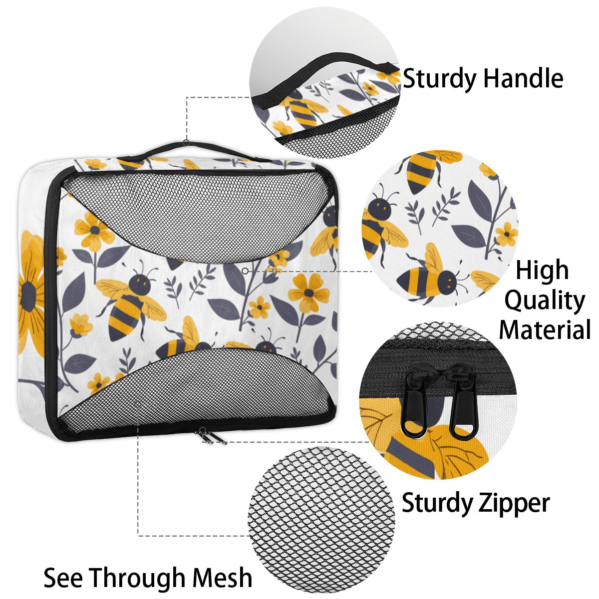 Floral Packing Cubes 4 Pcs Set, Packing Organizers for Suitcases with Ventilated Mesh, Lightweight Travel Luggage Organizers