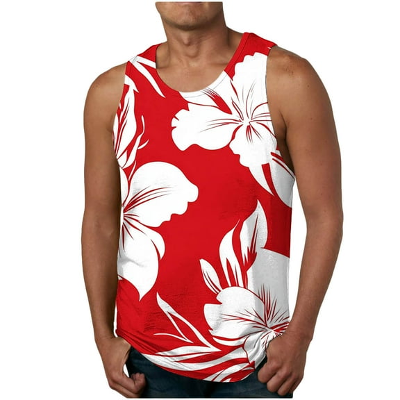 ALLLIST Hawaiian Men's Tank Tops Summer Big And Tall Pullover Red Breathable Undershirts for Men Size S-2XL