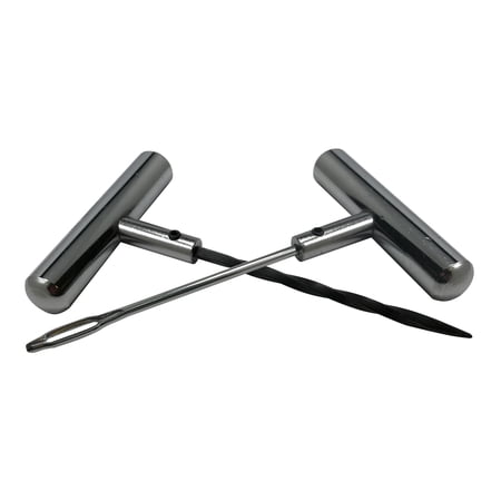 Solid T-Handle Tire Plug Repair Tool Set Replaceable Steel Spiral Probe & Split Eye Needle - USA