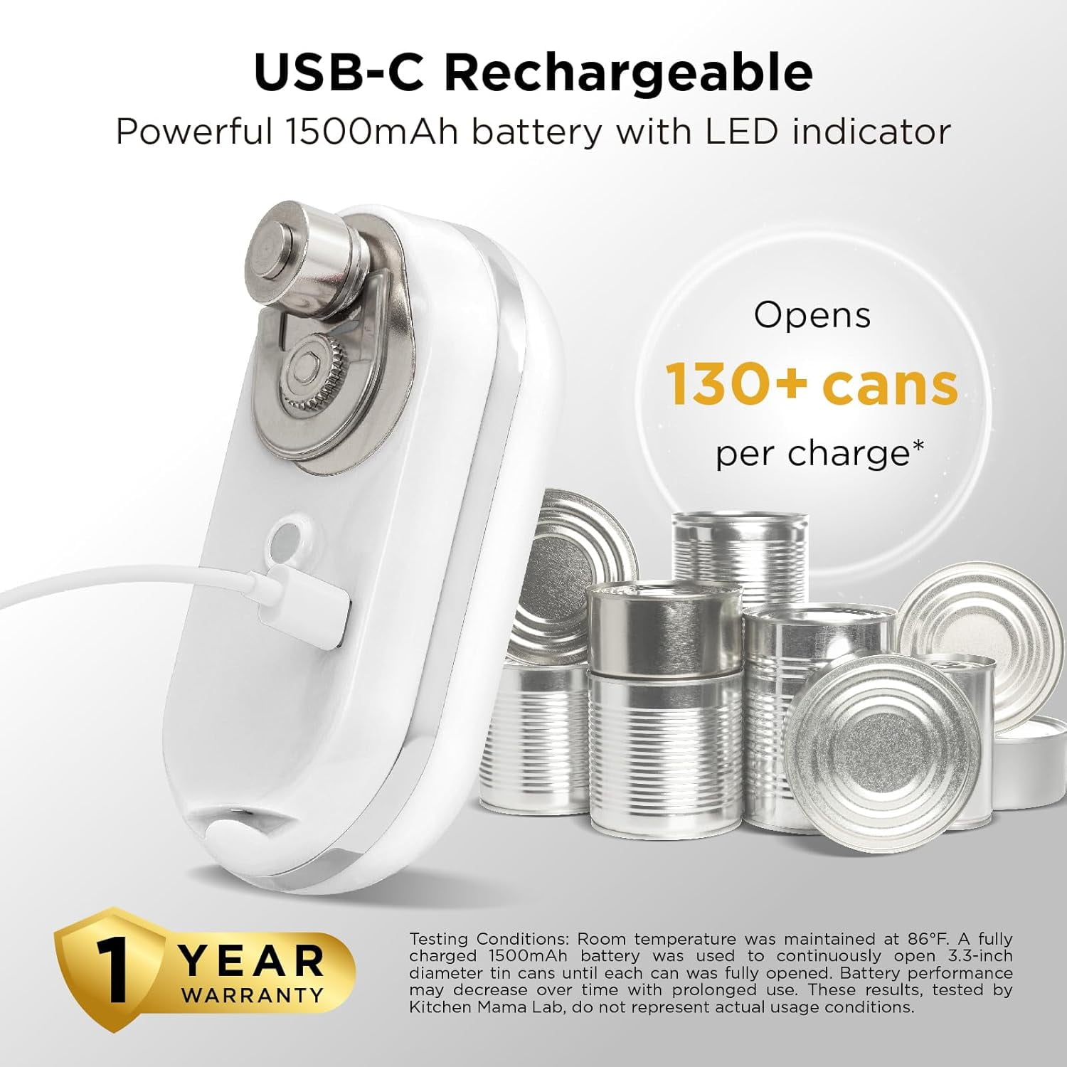 Kitchen Mama Mini Plus Rechargeable Electric Can Opener (White)