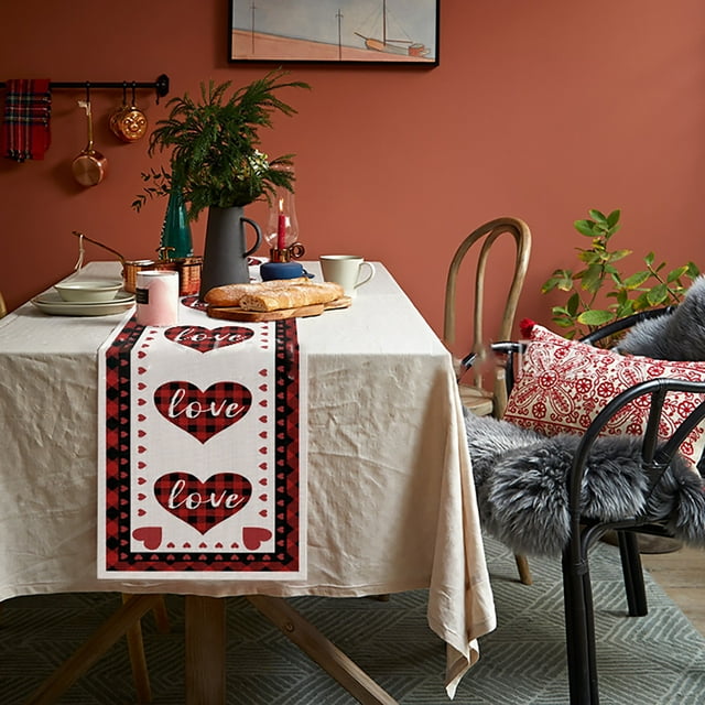Nouveau Drapeau de Table de la Saint-Valentin, Nappe en Coton Imprimé à Carreaux