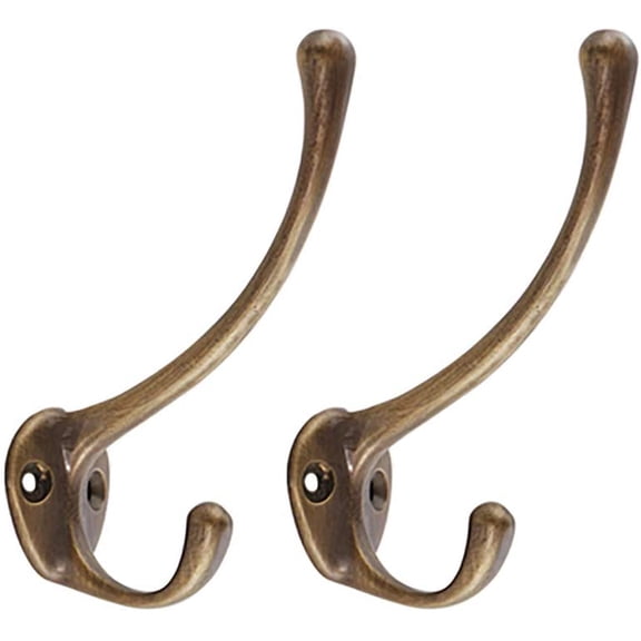 CATPAN 2Pcs Antique Solid Brass Clothes Hooks Entryway Coat Hooks Scarf and Jacket Hangers Perfect Bath Towel Heavy Hooks (Antique Bronze)