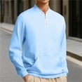 thumbnail image 2 of Wyobmus Men's 1/4 zip Sweatshirts Long Sleeve Winter Warm Tops Casual Loose-Fitting Semi Mock Neck Sweatshirts with Pocket Light Blue, 2 of 6