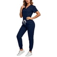 thumbnail image 2 of Zormilly Scrub Sets for Woman, Elastic Waist Drawstring Cargo Pants with Pockets, Loose V Neck Short Sleeve Nursing Tops, S-2XL, 2 of 5