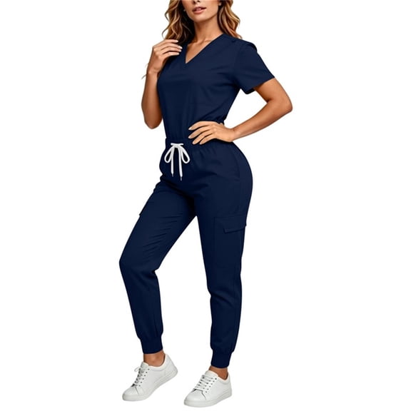 Scrubs Set for Women Nurse Uniform V-Neck Top and Drawstring Jogger Pants with Multi Pocket Nurse Workwear
