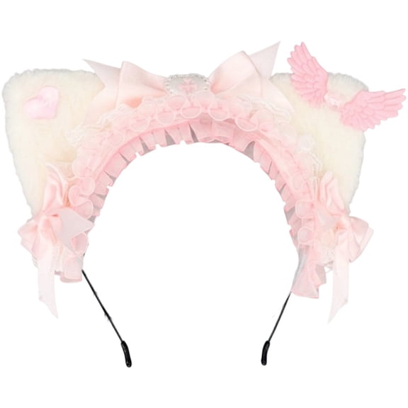 Yvsxxv 1Pc White Pink Lace Bow Cat Ear Headband Hair Accessories