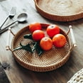 thumbnail image 4 of 9.45In Rattan Storage Tray Round Basket Wicker Basket Storage Tray With Handle 3 Size Fruit Food Round Basket Display Hand-Woven Rattan Tray, 4 of 7