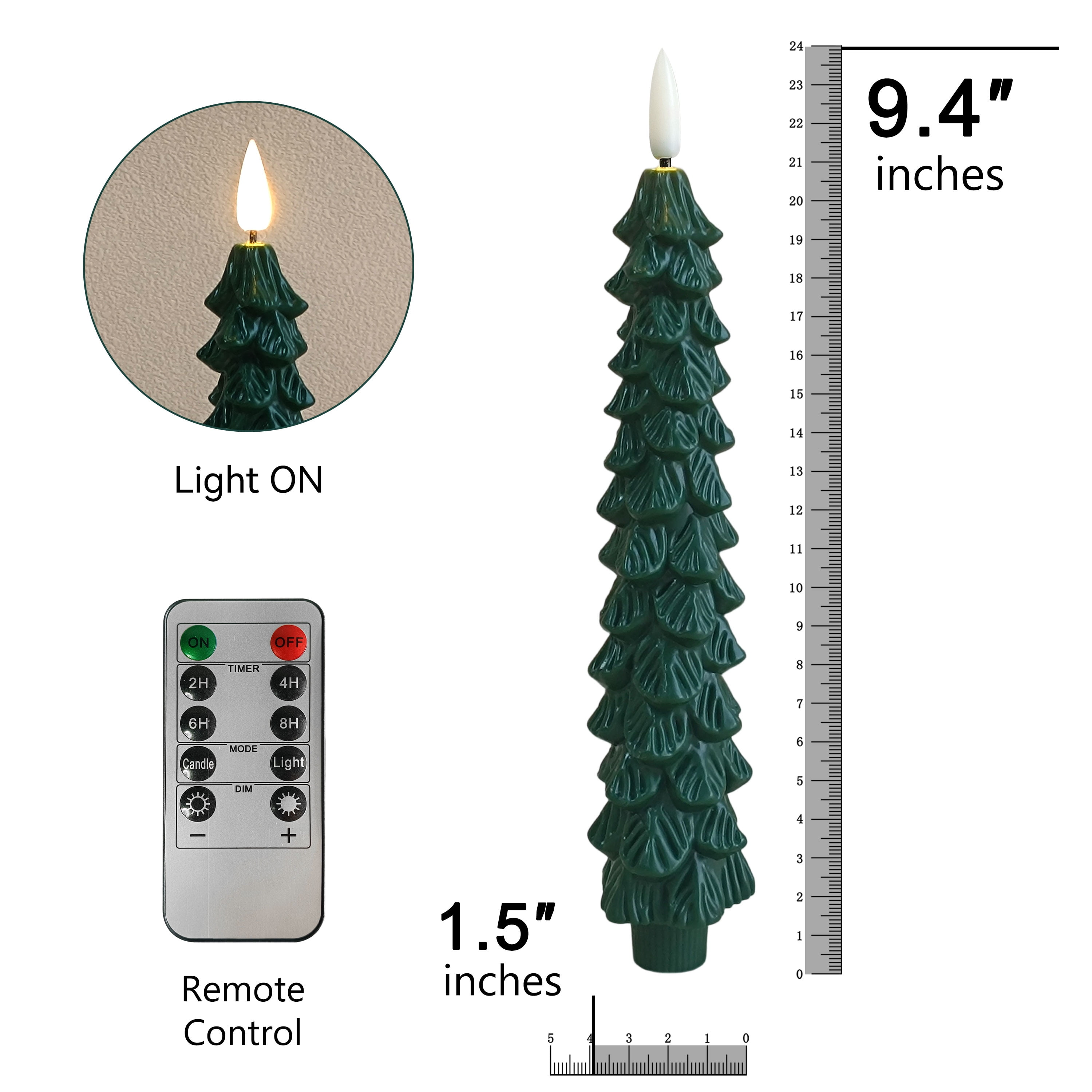 XINAOBAOLUO 4 PCS Christmas Tree Candles with Snowflake Lights, Wax Flameless Taper Candles Flickering, Green LED Candle Holders Battery Operated for New Year Celebration Holiday Decorations 9.4 Inch