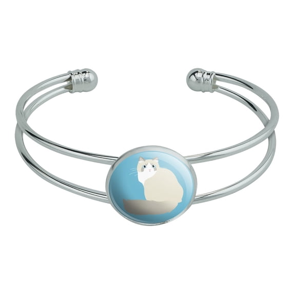 Ragdoll Cat Novelty Silver Plated Metal Cuff Bangle Bracelet