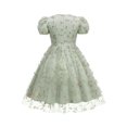 thumbnail image 4 of Girls Tulle Princess Dresses Trendy Embroidery Flower Lace Puff Sleeve Crew Neck Gown for Pageant Wedding Birthday Party Graduation Dance Prom Green 5-6 Years, 4 of 6