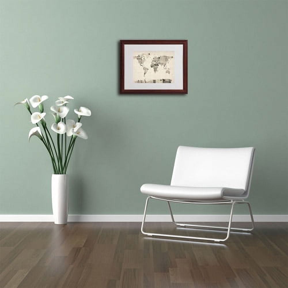 Trademark Art 'Vintage Postcard World Map' Matted Framed Art by Michael Tompsett