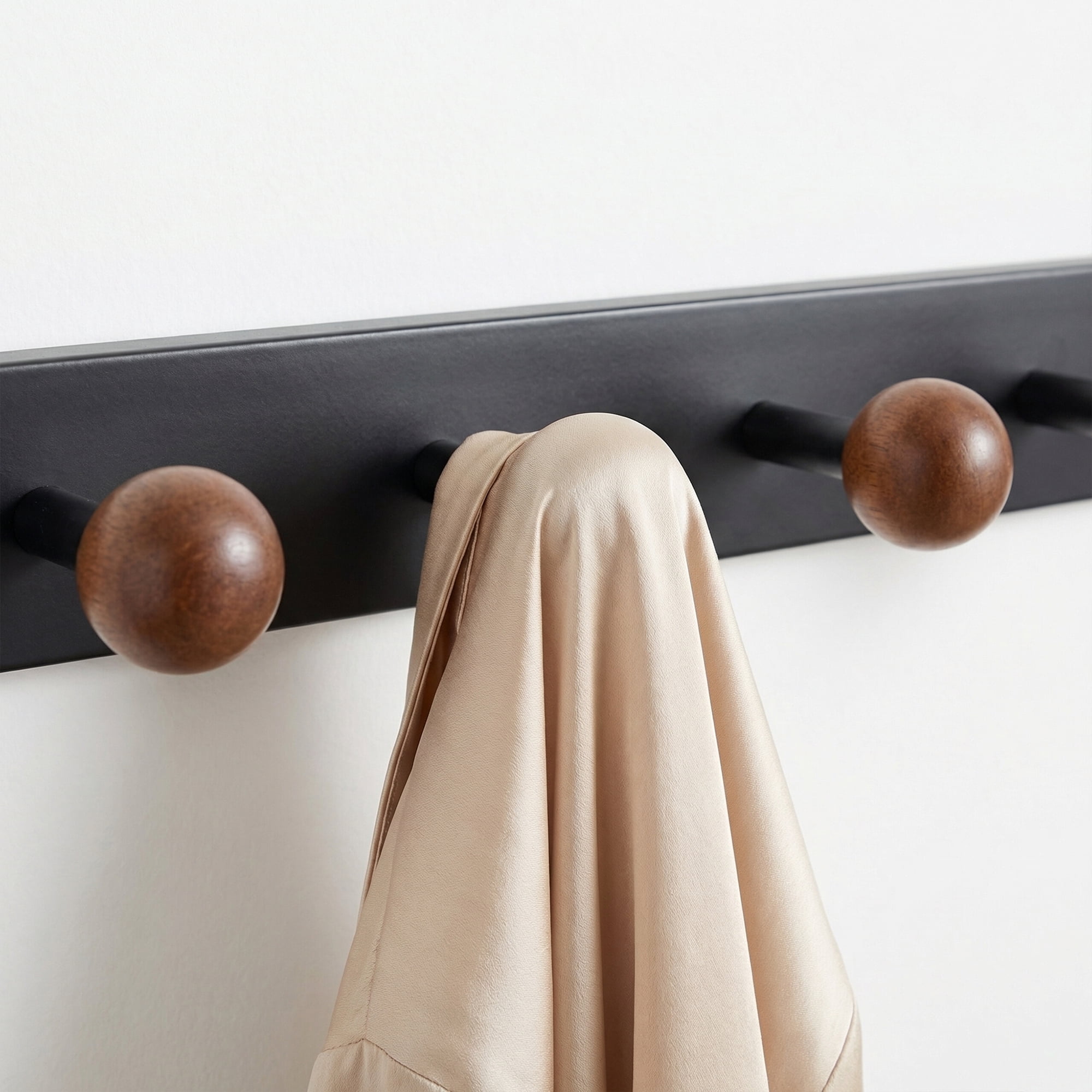 Unique Bargains Coat Rack Wall Mount Aluminum Wood Hook for Entryway Black 18.9"x1.6"