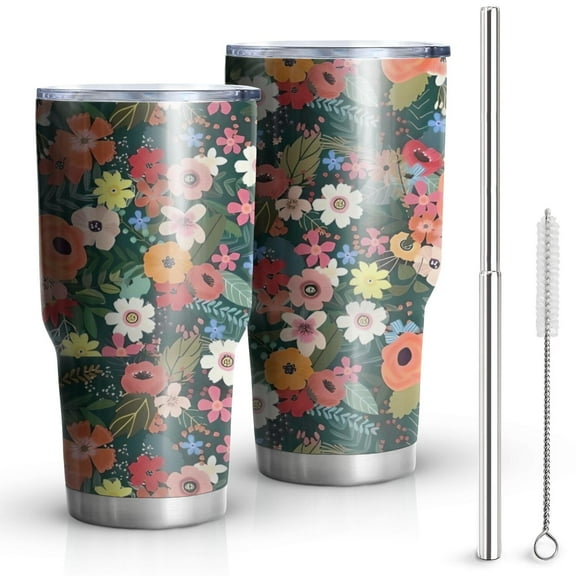 30oz Pioneer Flower Floral Print Pattern Tumblers Stainless Steel Tumbler with Lid and Straw,Vacuum Insulated Double Wall Travel Tumbler Cups Mug with Cleaning Brush for Coffee,Tea