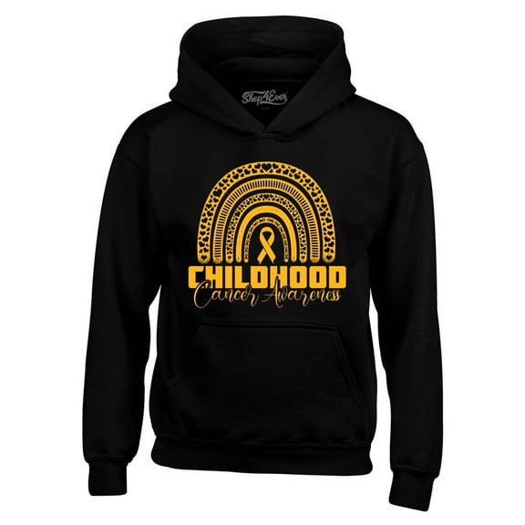 Shop4Ever Men's Childhood Cancer Awareness Gold Rainbow Hooded Sweatshirt Hoodie XX-Large Black