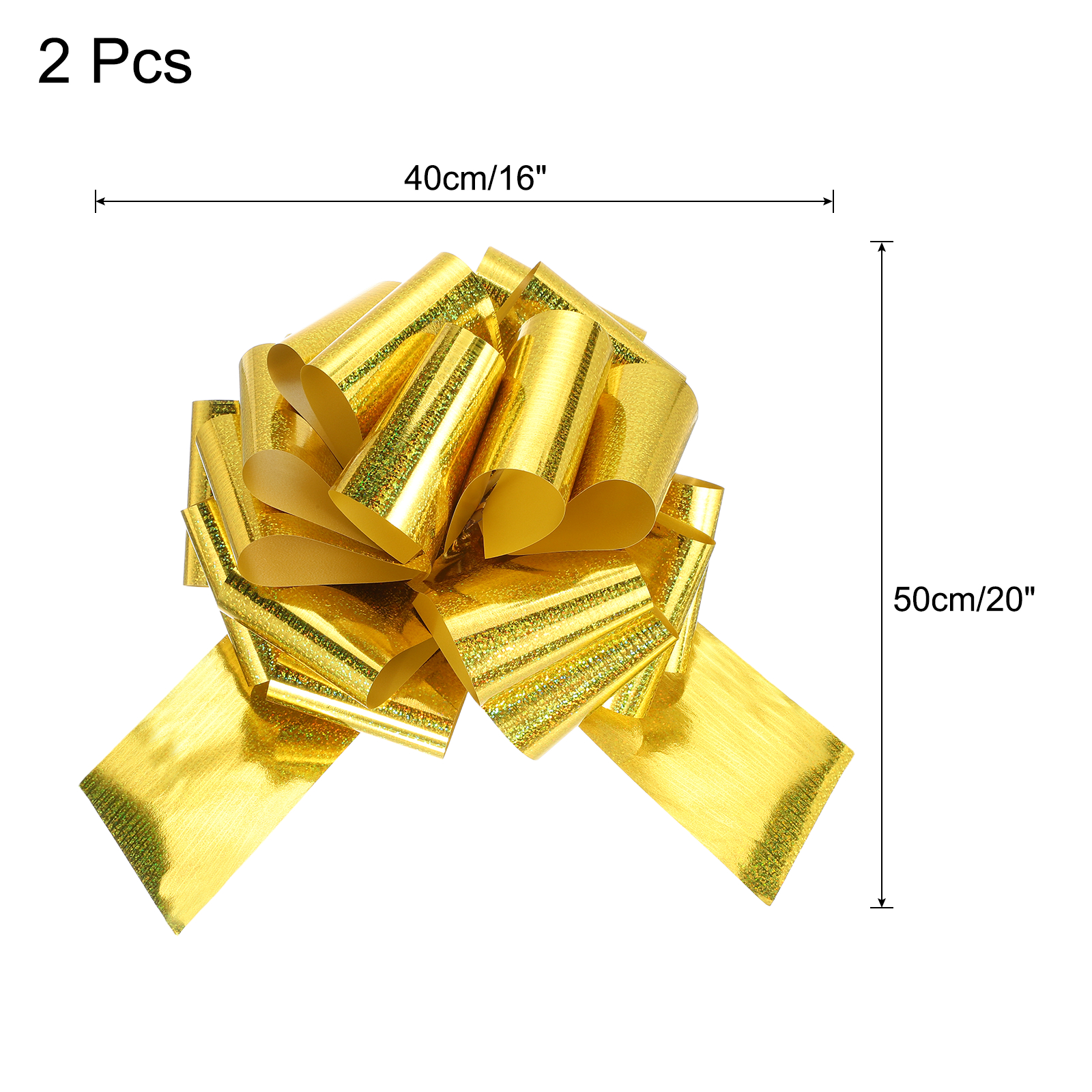 16 Inch Giant Large Pull Bow 2 Pcs Big Glitter Metallic Car Bows Ribbon for Wedding Presents Gift Wrapping Christmas, Gold Tone