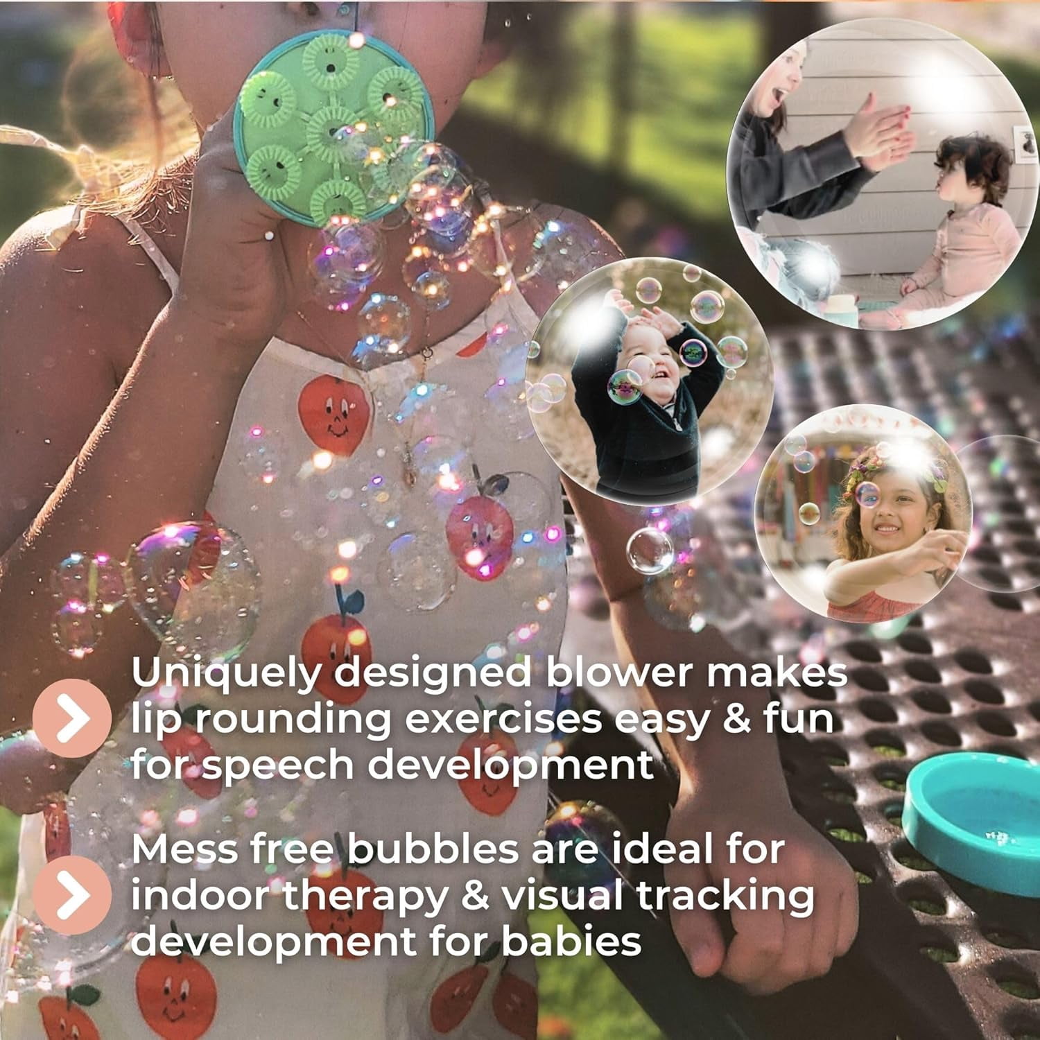 Innobaby Bubble Blower with Mess Free Botanical Bubbles and Dipping Tray - Magic Wand Blows Oodles of Bubbles Without The Mess - Recommended for Speech, Visual & Motor Development