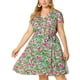 thumbnail image 1 of Women's Plus Size Dress V Neck Belted Summer Floral Dresses Olive Green 4X, 1 of 7