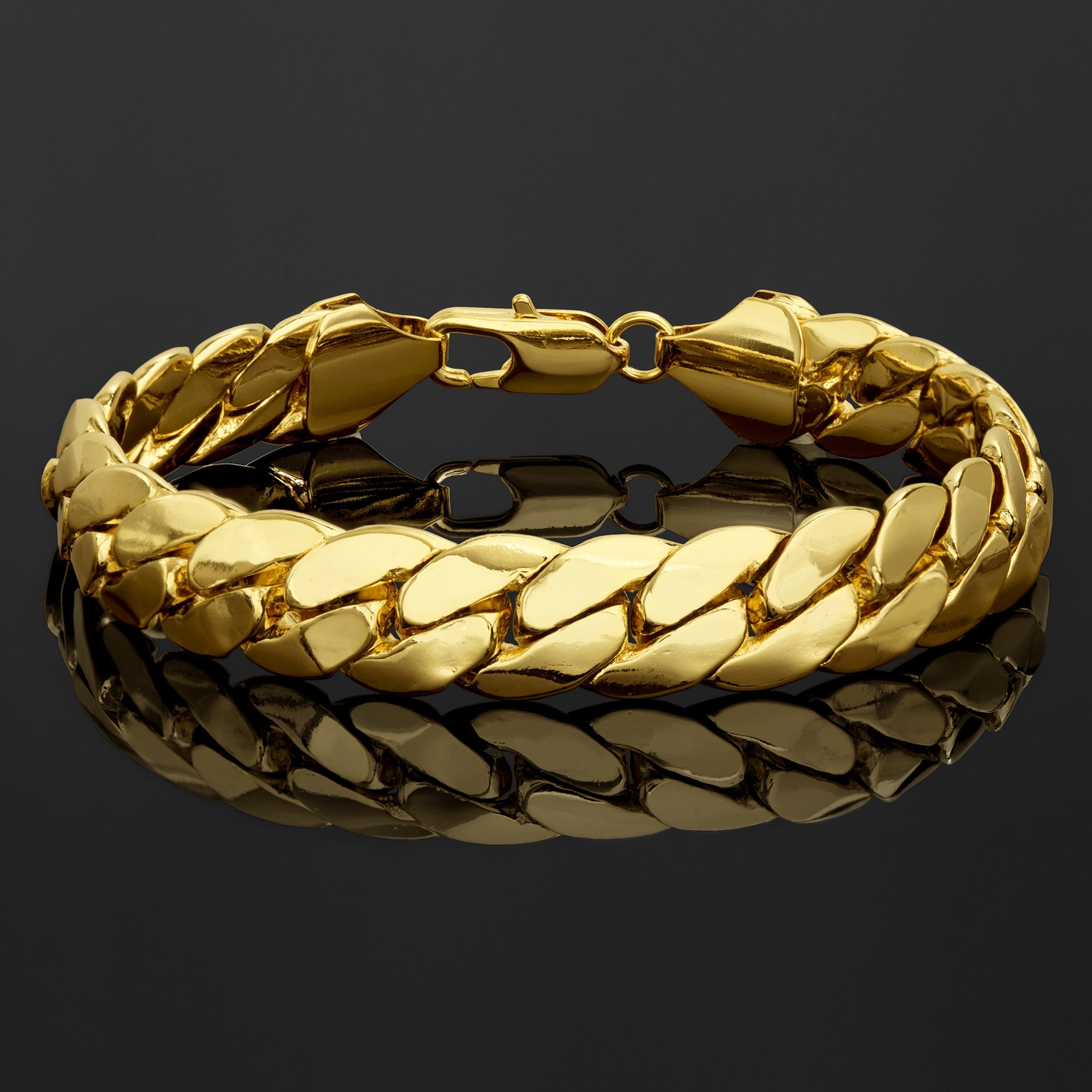 Reinforcements 11MM 8.5" Cuban Chain Bracelet in Yellow Gold-Plated Brass for Men