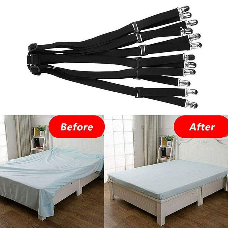 Adjustable Bed Sheet Mattress Holder Grippers Corner Straps Suspenders  Elastic