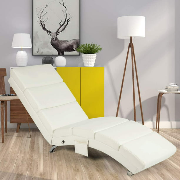 Erommy Synthetic Leather Chaise Longue, White Leather Chaise Lounge