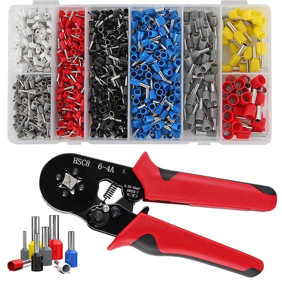 Ferrule Crimping Tool Kit, Crimper Plier with 1200PCS Wire Ferrules Kit Wire End Terminals, Self-adjustable Ratchet Tool Set for AWG 23-7 Cable connectors, 0.5-10mm²