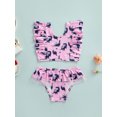 thumbnail image 2 of Genuiskids Toddler Baby Girl Swimsuit 2 Piece Bathing Suit Flutter Sleeve Top Ruffle Shorts Swimwear Bikini Set Beachwear, 2 of 9
