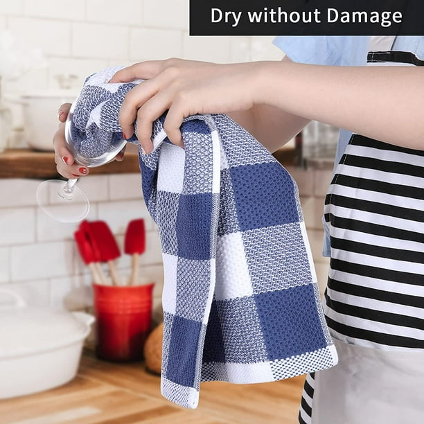 100 Cotton Waffle Weave Check Plaid Kitchen Towels 13 x 28