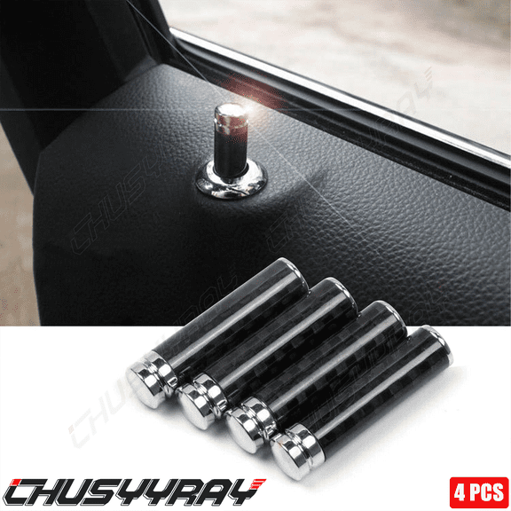 4 Universal Car Door Lock Knob Pins Carbon fiber Auto Interior Cover Pull Sticks