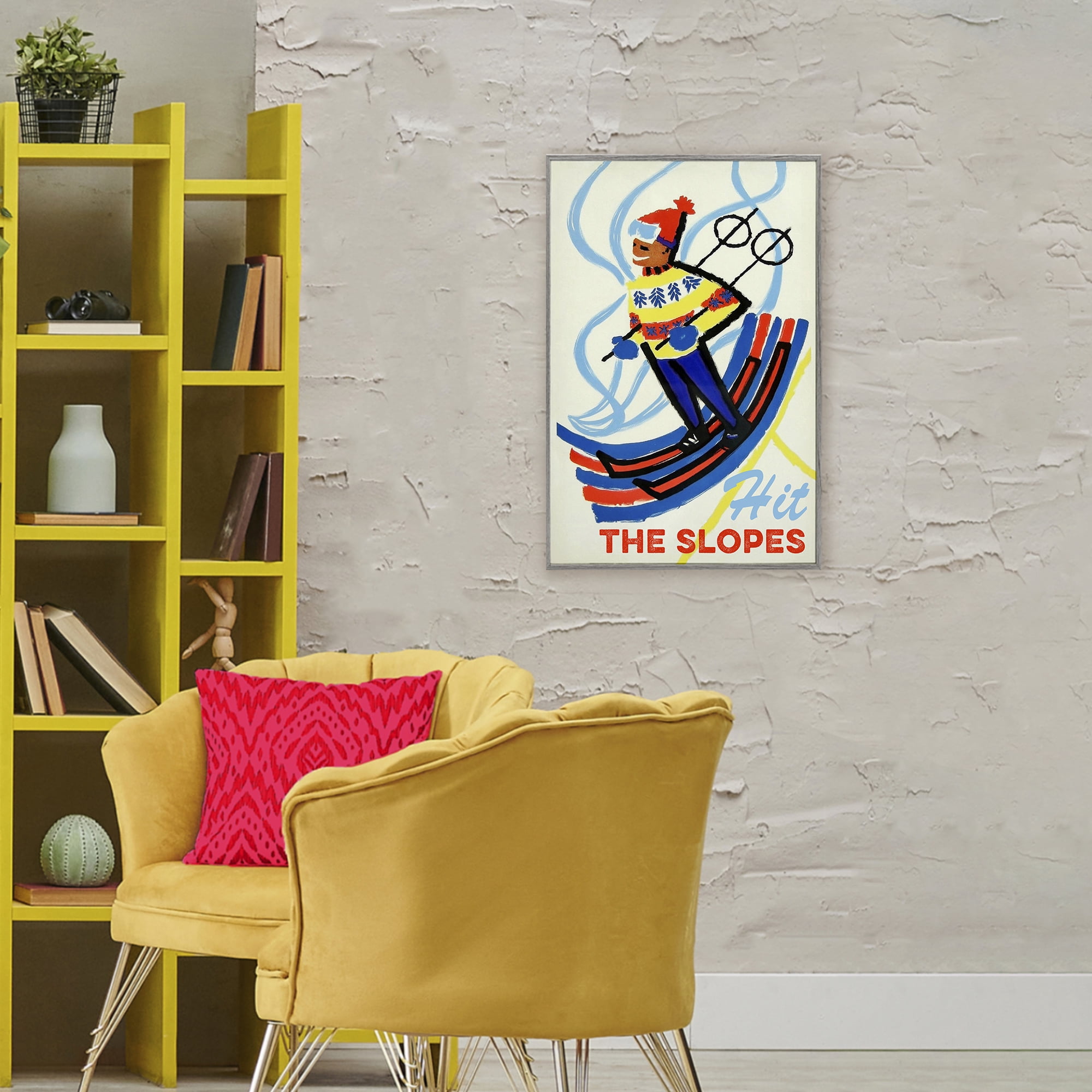 Stupell Industries Vintage Hit The Slopes Gray Framed Giclee Art, design by Grotto Studios