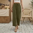 thumbnail image 2 of Capri Pants for Women High Waisted Wide Leg Casual Lounge Pant Summer Adjustable Drawstring Trousers with Pockets Army Green L, 2 of 8