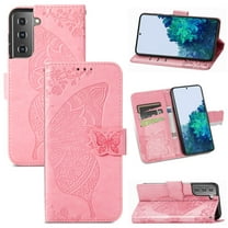 Samsung Galaxy S22 5G Case, Dteck PU Leather Butterfly Embossed Design Phone Case Flip Notebook Wallet Card Slot Holder Magnetic Stand Cover for Samsung Galaxy S22 5G, Pink