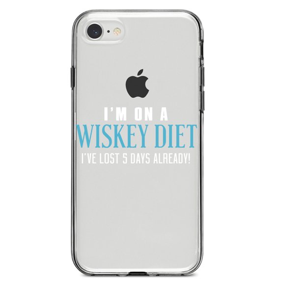 DistinctInk Clear Shockproof Hybrid Case for iPhone 7 8 SE (2020 Model) 4.7" Screen TPU Bumper Acrylic Back Tempered Glass Screen Protector - I'm on a Whiskey Diet Already Lost 5 Days