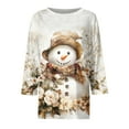 thumbnail image 5 of WTOBBY Women's Casual Round Neck Christmas Print 3/4 Sleeve T-Shirt, Ladies Holiday Season Top with Seasonal Design, Comfortable Blouse for Daily Fashion Wear,Beige L, 5 of 6