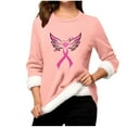 thumbnail image 2 of JUSLIO Warm Blouses for Women Thermal Fleece Shirts Tops Graphic Long sleeve Round Neck Shirts Tops Pink L, 2 of 3